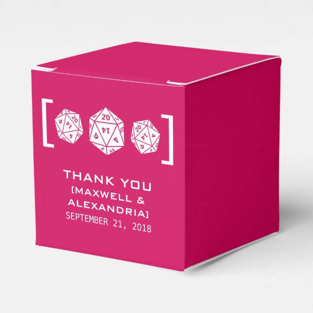 Pink D20 Dice Gamer Favor Boxes (Front Side)