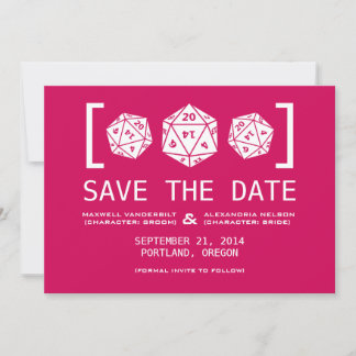 Pink D20 Dice Gamer Save the Date Invite