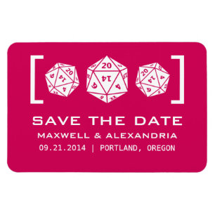 Pink D20 Dice Gamer Save the Date Magnet