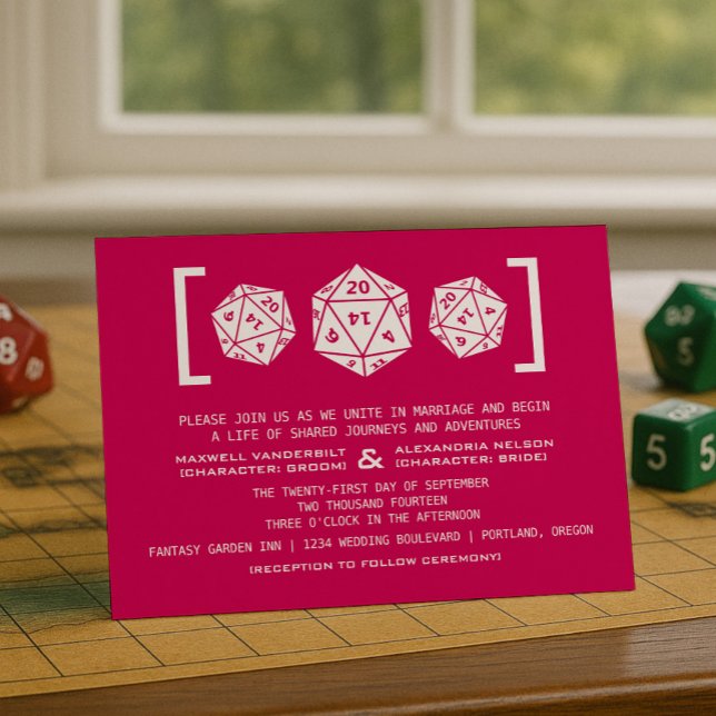 Pink D20 Dice Gamer Wedding Invitation (Pink D20 Dice Gamer Wedding Invitation)