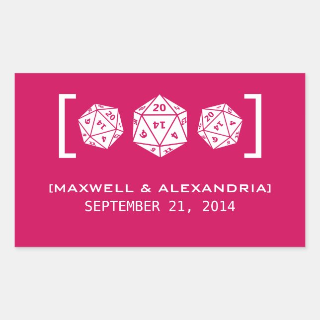 Pink D20 Dice Gamer Wedding Stickers (Front)