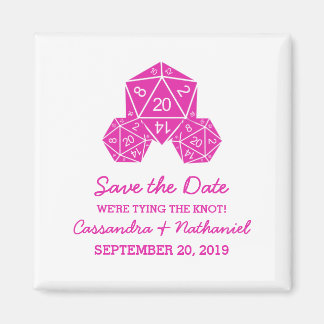 Pink D20 Dice Save the Date Magnet