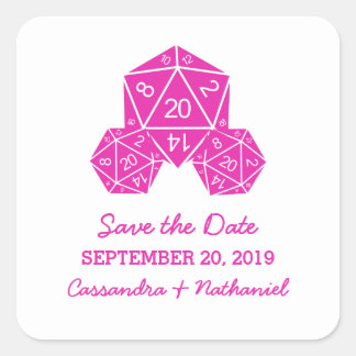 Pink D20 Dice Save the Date Stickers