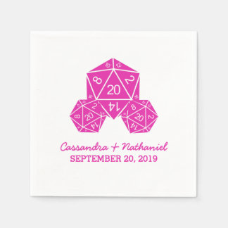 Pink D20 Dice Wedding Paper Napkins