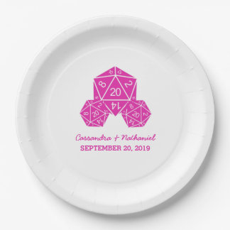Pink D20 Dice Wedding Paper Plates