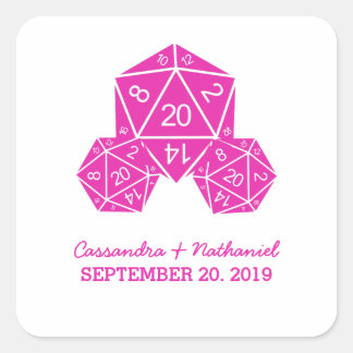 Pink D20 Dice Wedding Stickers