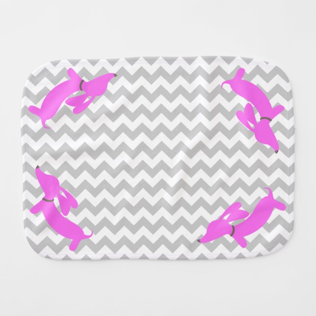 Pink Dachshund Burp Cloth (Front Horizontal)