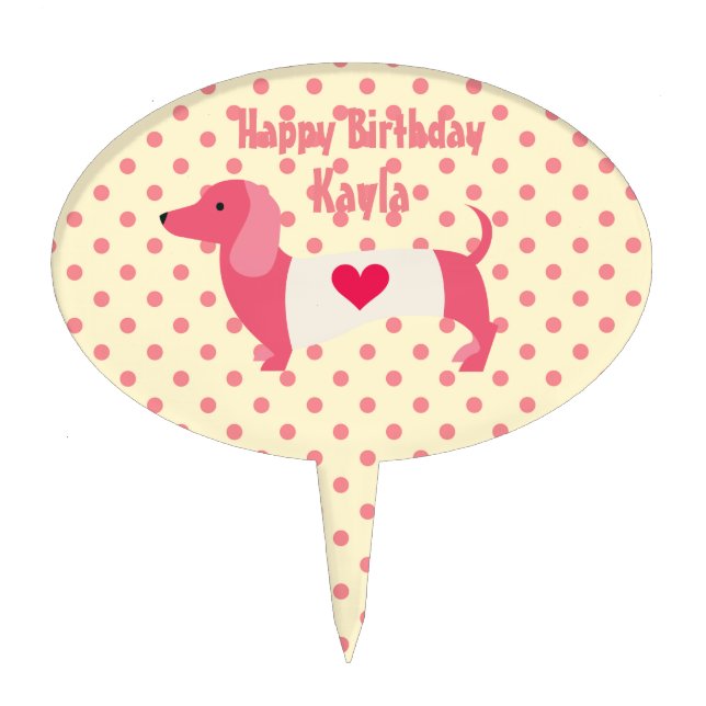 Pink Dachshund Cake Topper Pick (Front)
