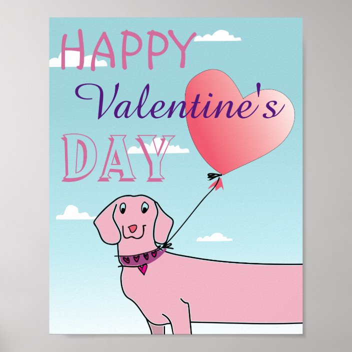 Pink Dachshund Dog And Heart Valentine S Day Poster Zazzle Com