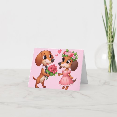 Pink Dachshund Folded Greeting Card