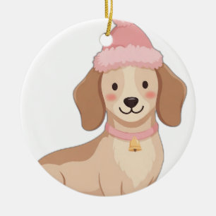 Pink Dachshund in Santa Hat Christmas Ornament