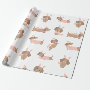 Pink Dachshund sausage dog Christmas Paper