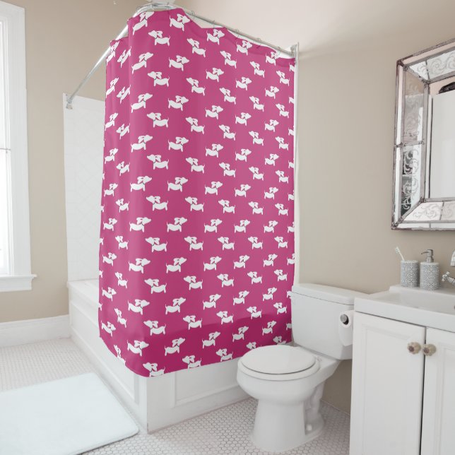 Pink Dachshund Themed Shower Curtain Bathroom (In Situ)