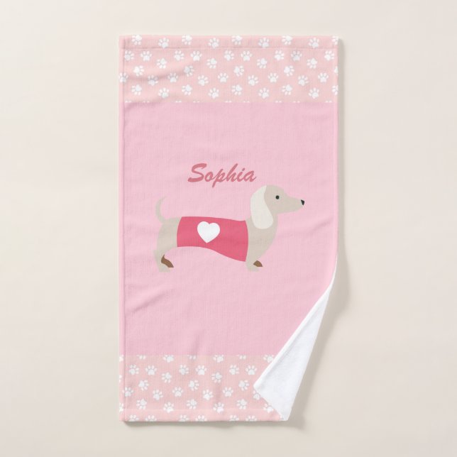 Pink Dachshund Towel Customized Gift (Hand Towel)