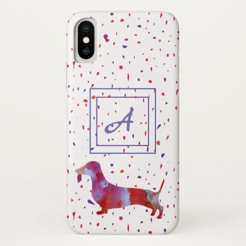 Pink dachshund Watercolor Art Confetti iPhone X Case