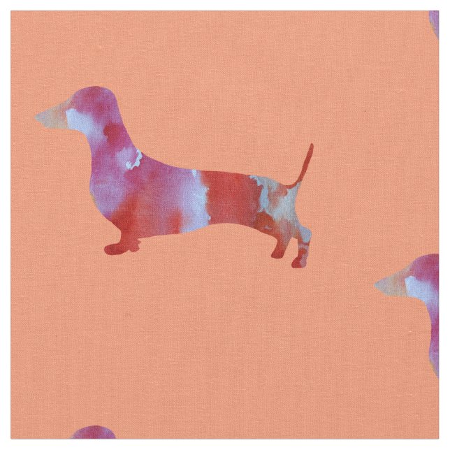 Pink dachshund Watercolor Art Fabric (Close Up)