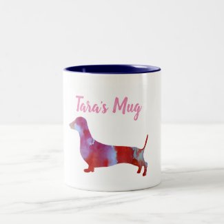 Pink dachshund Watercolor Custom Name