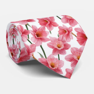 Pink Daffodil Floral Pattern Neck Tie