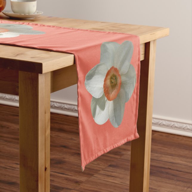 Pink Daffodil Spring Flower Short Table Runner (In Situ)