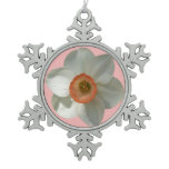 Pink Daffodil Spring Flower Snowflake Pewter Christmas Ornament