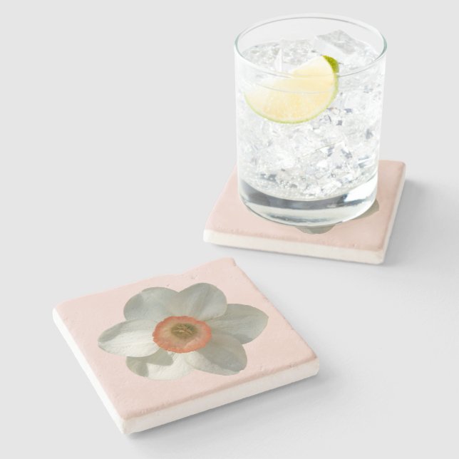 Pink Daffodil Spring Flower Stone Coaster (Side)