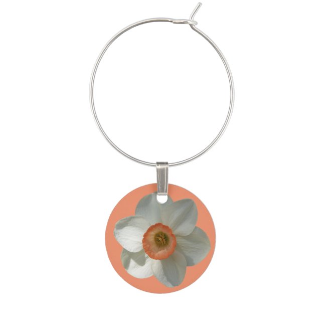 Pink Daffodil Spring Flower Wine Glass Charm (Front)
