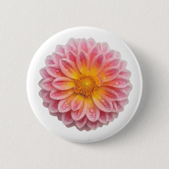 Pink Dahlia and Dew Drops Button (Front)
