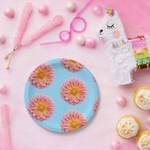 Pink Dahlia and Dew Drops Paper Plates