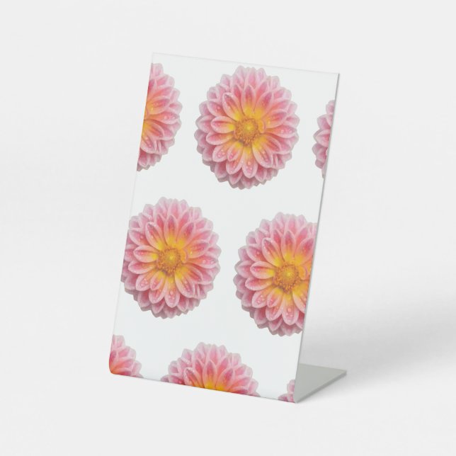 Pink Dahlia and Dew Drops Pedestal Sign (Front)
