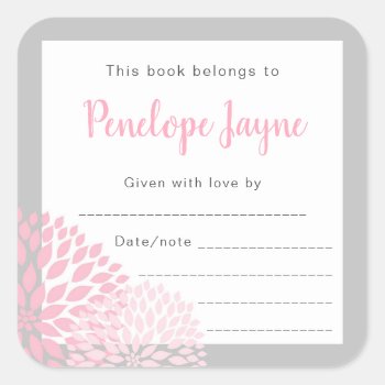 Pink Dahlia Baby Shower Bookplate by lemontreecards at Zazzle