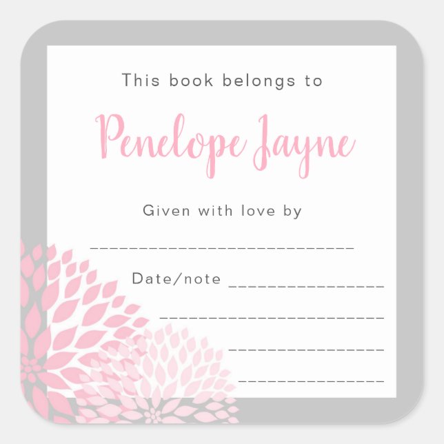 Pink Dahlia Baby Shower Bookplate (Front)
