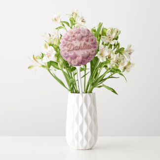 Pink Dahlia Bloom Art with Hearts Balloon