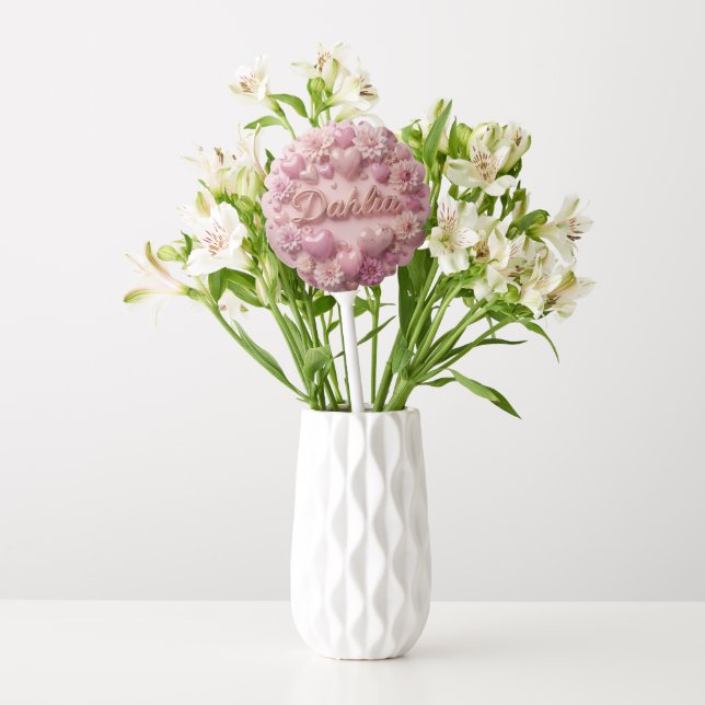 Pink Dahlia Bloom Art with Hearts Balloon (Vase)