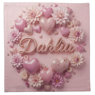 Pink Dahlia Bloom Art with Hearts Cloth Napkin