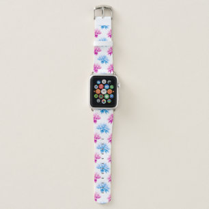 Pink Dahlia, Blue Dahla, Floral Pattern, Flowers Apple Watch Band