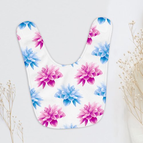 Pink Dahlia Blue Dahla Floral Pattern Flowers Baby Bib