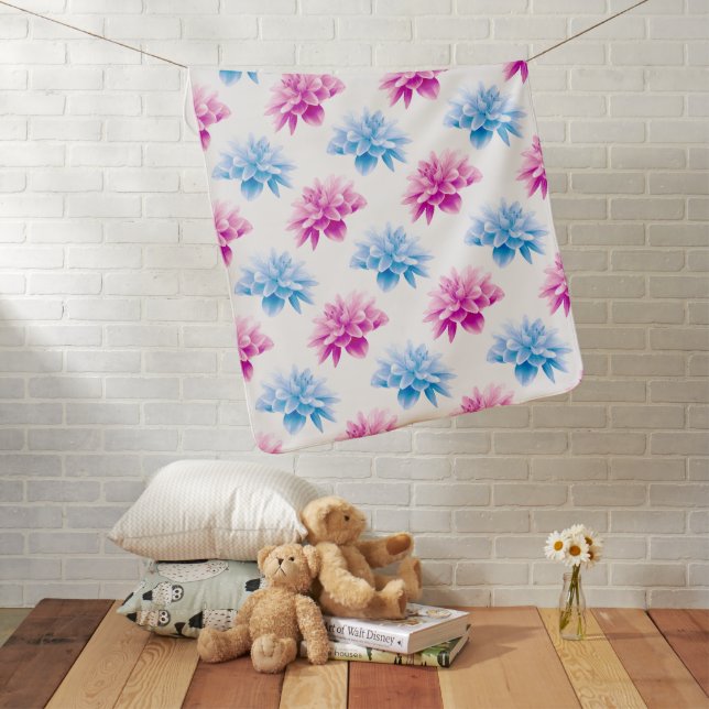 Pink Dahlia, Blue Dahla, Floral Pattern, Flowers Baby Blanket (In Situ)