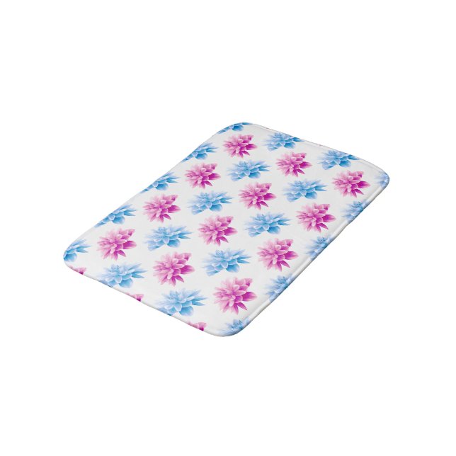 Pink Dahlia, Blue Dahla, Floral Pattern, Flowers Bath Mat (Angled)