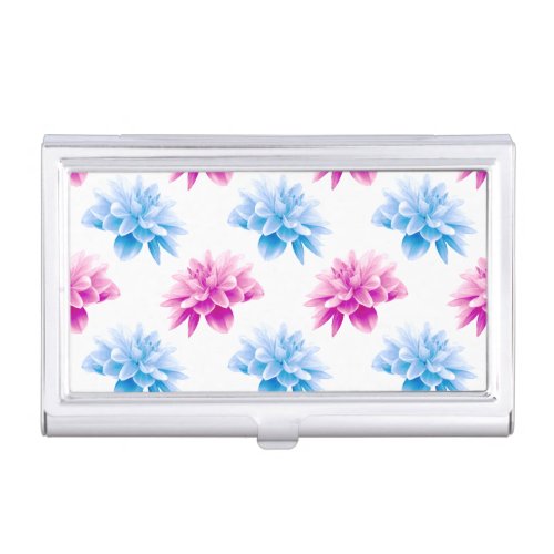 Pink Dahlia Blue Dahla Floral Pattern Flowers Business Card Case