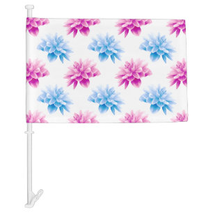 Pink Dahlia, Blue Dahla, Floral Pattern, Flowers Car Flag
