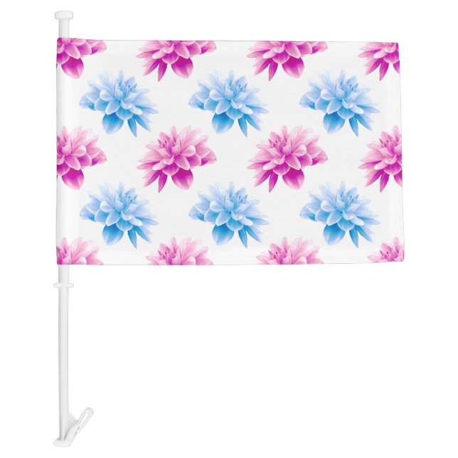 Pink Dahlia, Blue Dahla, Floral Pattern, Flowers Car Flag (Front)