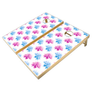 Pink Dahlia, Blue Dahla, Floral Pattern, Flowers Cornhole Set
