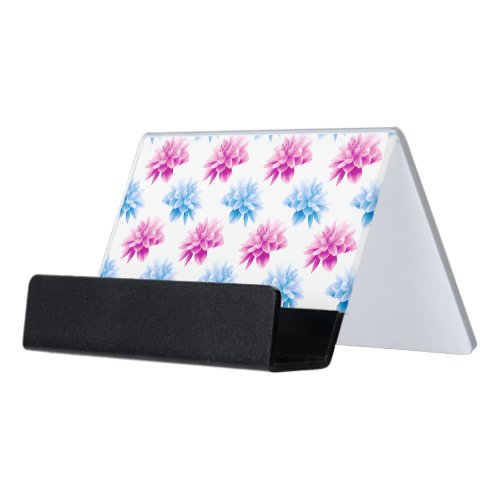 Pink Dahlia Blue Dahla Floral Pattern Flowers Desk Business Card Holder