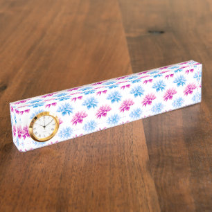 Pink Dahlia, Blue Dahla, Floral Pattern, Flowers Desk Name Plate