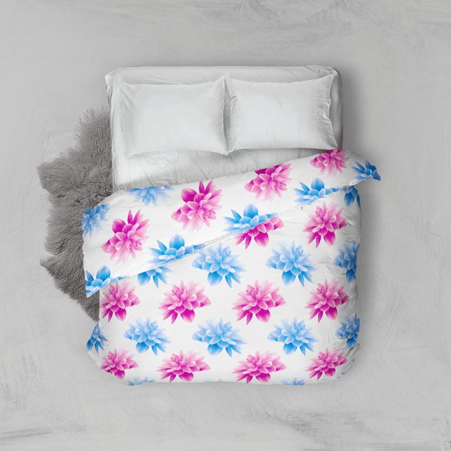 Pink Dahlia, Blue Dahla, Floral Pattern, Flowers Duvet Cover (Creator Uploaded)