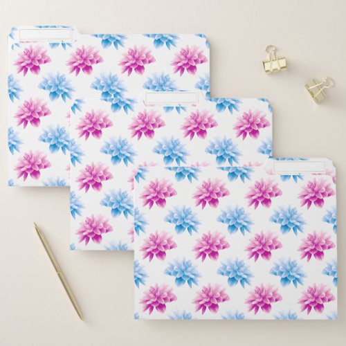 Pink Dahlia Blue Dahla Floral Pattern Flowers File Folder