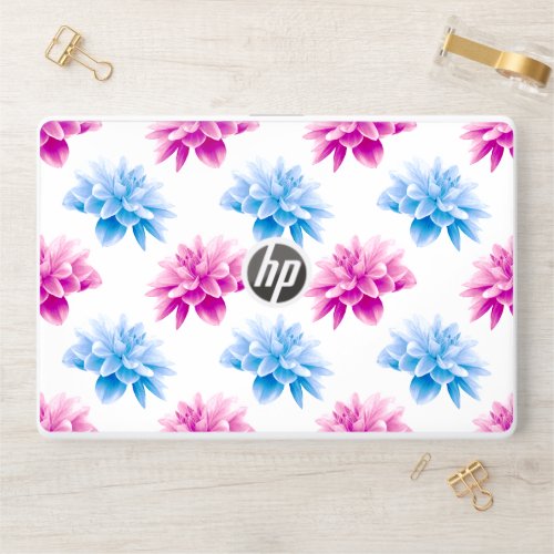 Pink Dahlia Blue Dahla Floral Pattern Flowers HP Laptop Skin