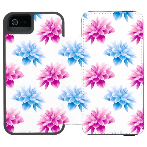 Pink Dahlia Blue Dahla Floral Pattern Flowers iPhone SE55s Wallet Case