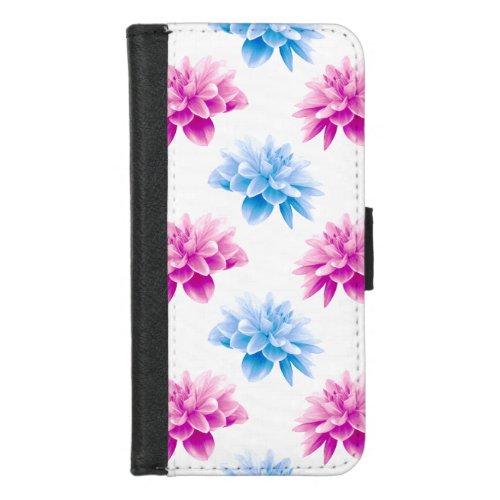 Pink Dahlia Blue Dahla Floral Pattern Flowers iPhone 87 Wallet Case