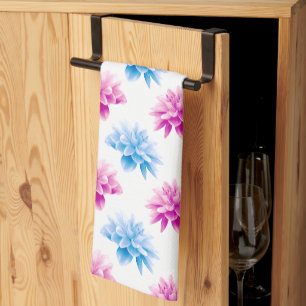 Pink Dahlia, Blue Dahla, Floral Pattern, Flowers Kitchen Towel